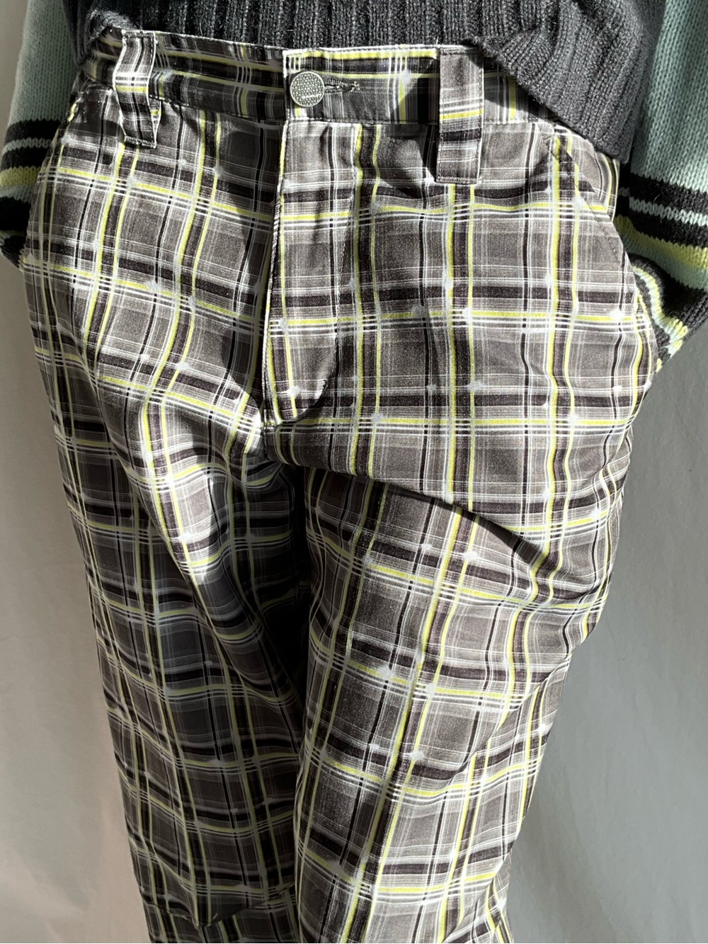 Oakley Plaid Cargo Pants 32x31 Grey Yellow Y2K Techwear Golf Skate